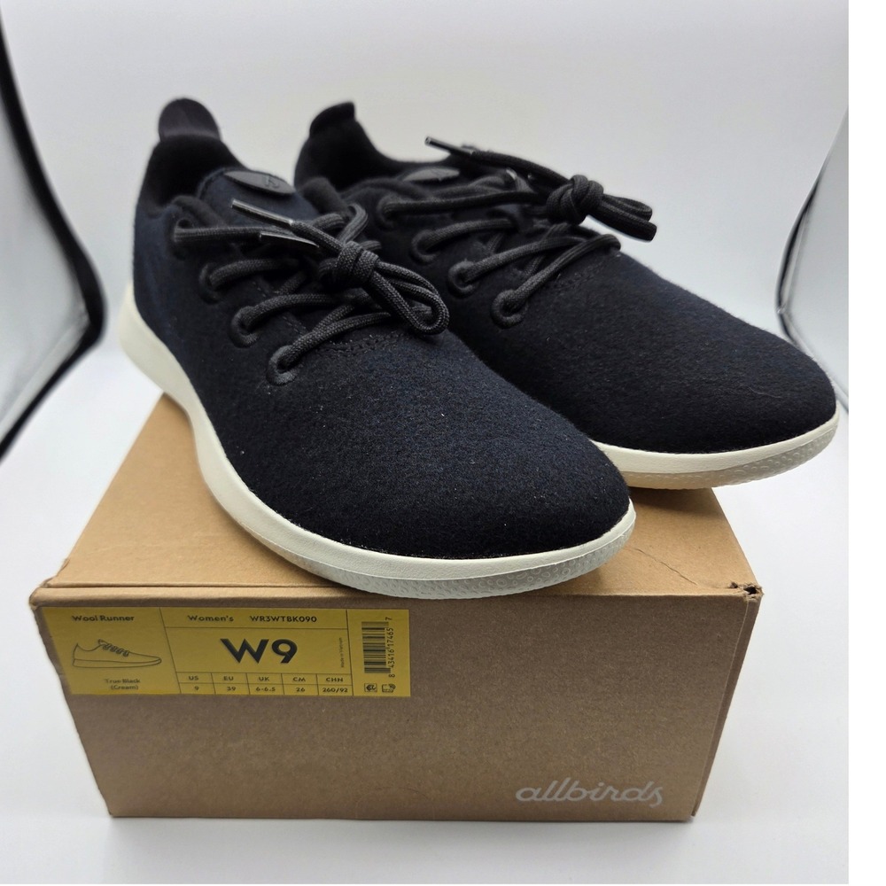 Allbirds Womens Wool Runner True Black Cream Sneakers Size 9 New NWB